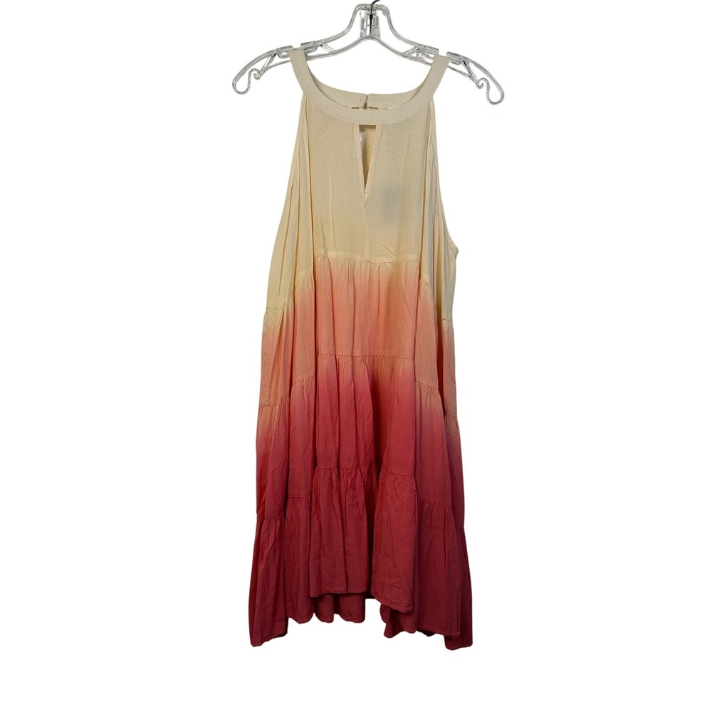 Umgee USA Sunset Ombre Tiered Halter Mini Dress XL Pink Orange Cream Boho WG0792